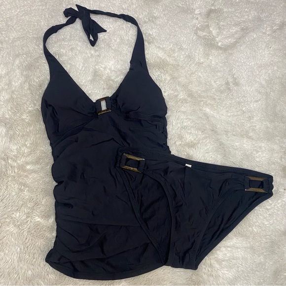 Helen Jon Essential Tortoise Tankini Hipster Bikini Two Piece Set Black Small - Picture 2 of 16